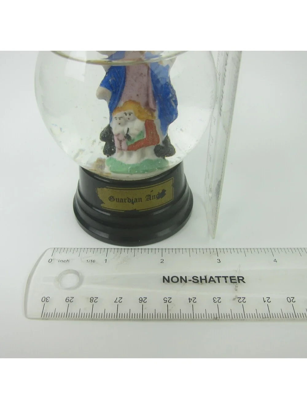 Vintage 1950s Snow Globe Guardian Angel Children Girl Holds Baby Boy 3.5